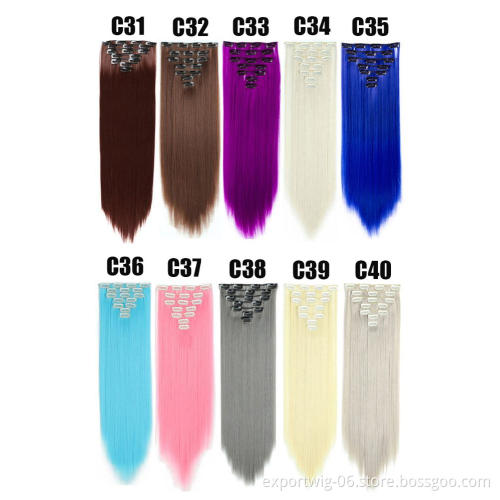 Answer 7 pieces a set  Long Straight Synthetic Hair Extensions Clips in High Temperature Fiber Black Brown Hairpiece